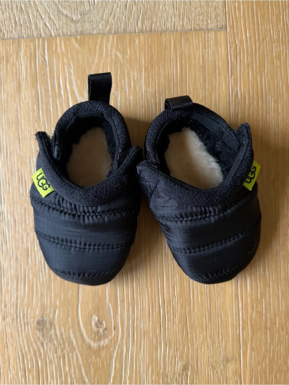 UGG Kids Black Quilted Slip-On Slippers with Neon Logo